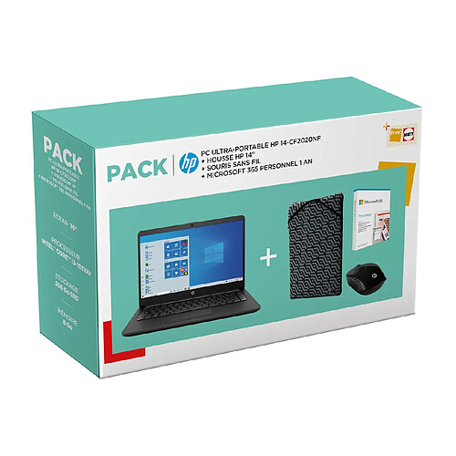 PACK HP 14-cf2020nf + Housse + Souris + Microsoft 365 Personnel 1 an · Reconditionné