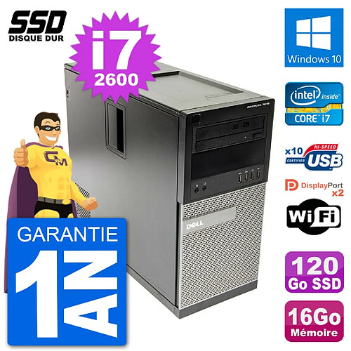 PC Tour Dell OptiPlex 7010 Intel Core i7-2600 RAM 16Go SSD 120Go Windows 10 Wifi · Occasion