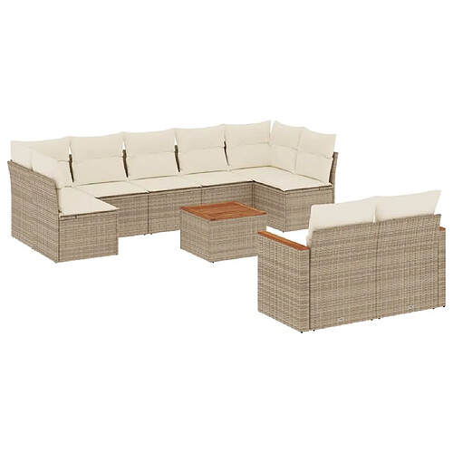 Maison Chic Salon de jardin avec coussins 10 pcs, Ensemble Tables et chaises de jardin, beige résine tressée -GKD658057