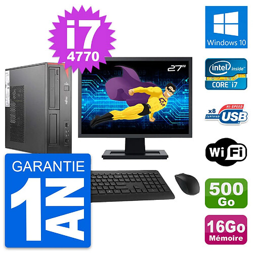 PC Fujitsu E520 DT Ecran 27" Intel i7-4770 RAM 16Go Disque 500Go Windows 10 Wifi · Occasion