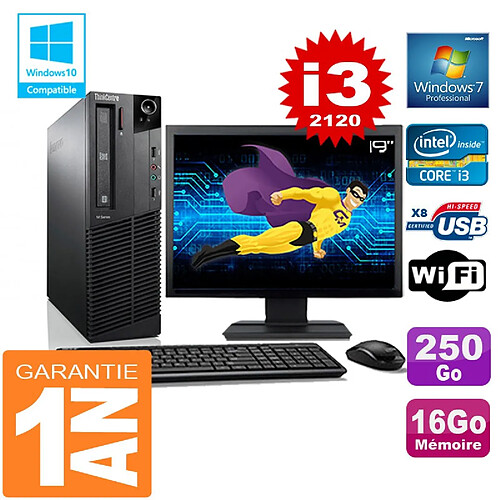 PC Lenovo M92p SFF Core I3-2120 Ram 16Go Disque 250 Go Wifi W7 Ecran 19" · Occasion