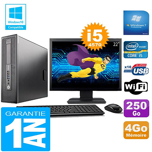 PC HP EliteDesk 800 G1 SFF Core I5-4570 4Go Disque 250 Go Wifi W7 Ecran 22" · Occasion