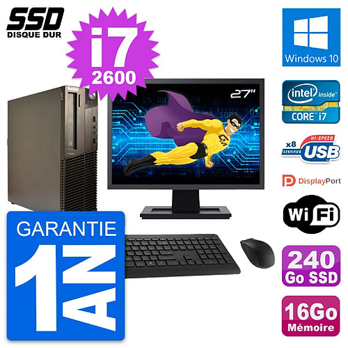 PC Lenovo M82 SFF Ecran 27" Intel i7-2600 RAM 16Go SSD 240Go Windows 10 Wifi · Occasion