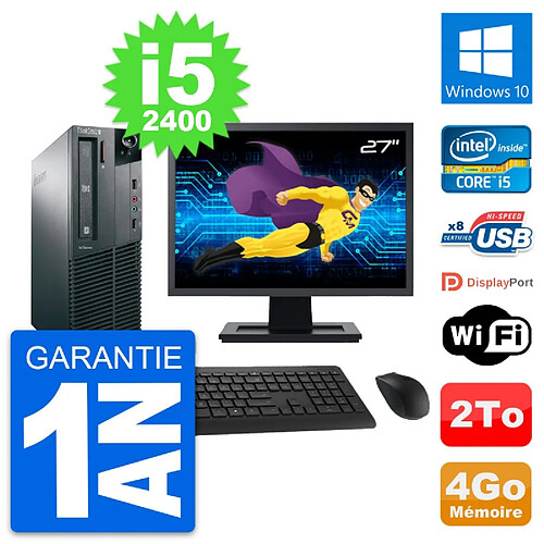 PC Lenovo M81 SFF Ecran 27" Intel i5-2400 RAM 4Go Disque Dur 2To Windows 10 Wifi · Occasion