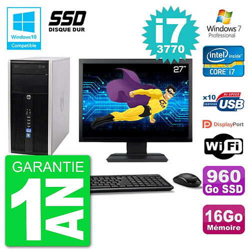 PC HP 6300 MT Ecran 27" Core i7-3770 RAM 16Go SSD 960Go Graveur DVD Wifi W7 · Occasion