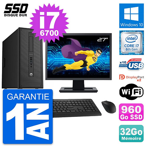 PC Tour HP EliteDesk 800 G2 Ecran 27" i7-6700 RAM 32Go SSD 960Go Windows 10 Wifi · Occasion