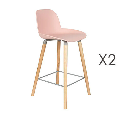 Mes Lot de 2 tabourets de bar H65 cm rose et pieds naturels - KUIP