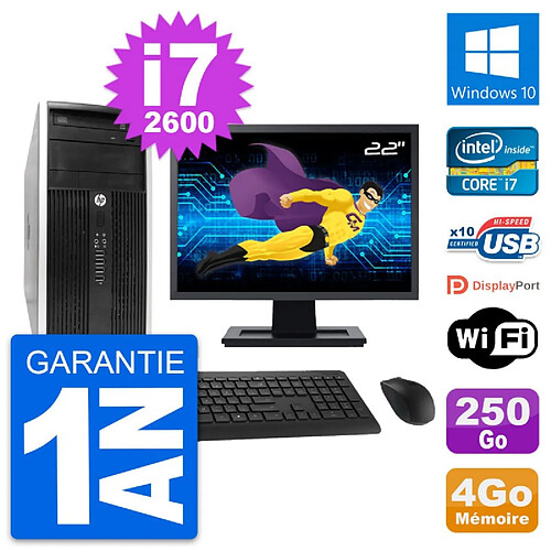 PC Tour HP Pro 6300 CMT Ecran 22" i7-2600 RAM 4Go Disque 250Go Windows 10 Wifi · Occasion