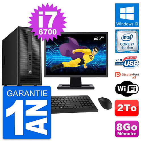 PC Tour HP EliteDesk 800 G2 Ecran 27" i7-6700 RAM 8Go Disque 2To Windows 10 Wifi · Occasion