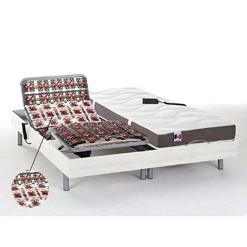 Vente-Unique Lit électrique de relaxation tout plots + matelas 100% latex 3 zones - 2 x 90 x 200 cm - Blanc - JUPITER de DREAMEA