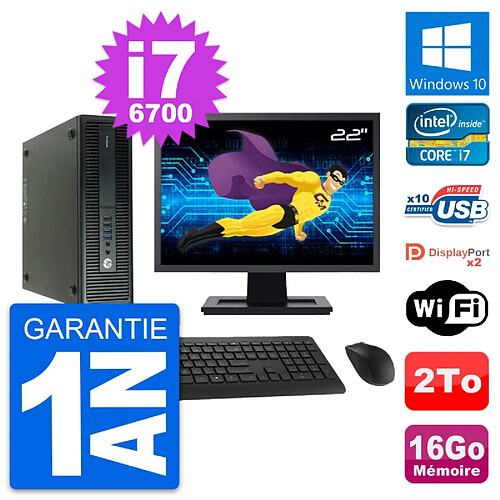 PC HP 600 G2 SFF Ecran 22" Intel i7-6700 RAM 16Go Disque Dur 2To Windows 10 Wifi · Occasion