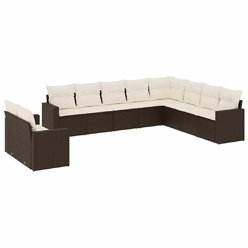 Maison Chic Salon de jardin 10 pcs avec coussins, Ensemble Tables et chaises d'extérieur marron résine tressée -GKD519126