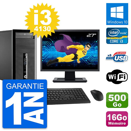 PC Tour HP 400 G1 Ecran 27" Intel i3-4130 RAM 16Go Disque 500Go Windows 10 Wifi · Occasion