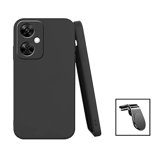 PHONECARE Kit Support Magnétique L Safe Driving Voiture + Coque Silicone Liquide pour OnePlus Nord CE 3 Lite - Noir