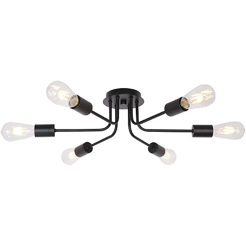 Stoex Plafonnier Industriel Vintage Retro Métal Noir Suspension Luminaire 6 x E27 Doui