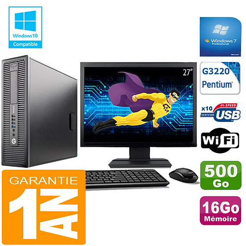 PC HP EliteDesk 800 G1 SFF Intel G3220 16Go Disque 500 Go Wifi W7 Ecran 27" · Occasion