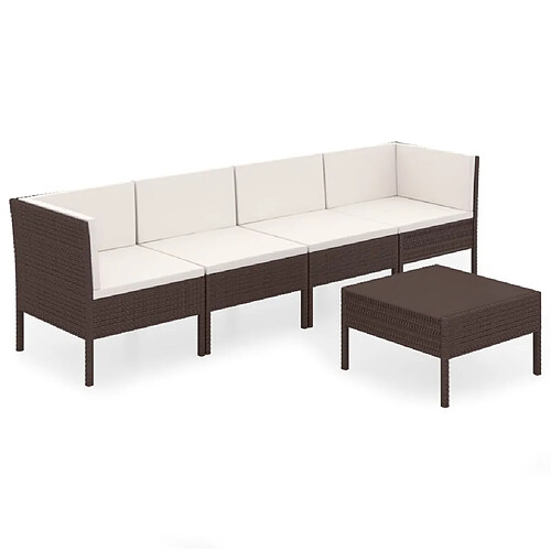 Maison Chic Salon de jardin 5 pcs + coussins - Mobilier/Meubles de jardin - Table et chaises d'extérieur Résine tressée Marron -MN24977