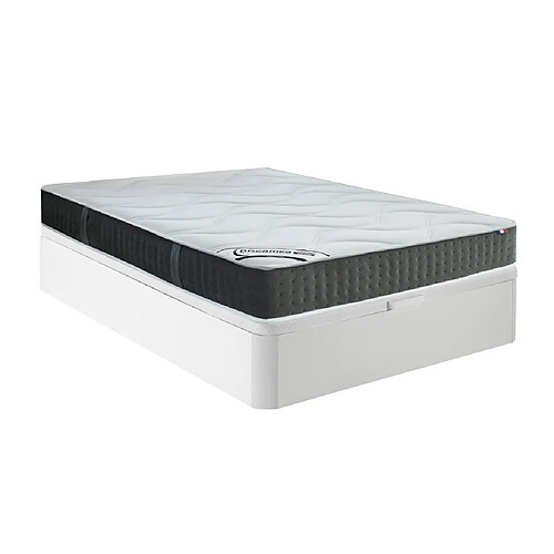 Vente-Unique Ensemble 140 x 190 cm sommier coffre blanc + matelas ressorts ensachés 7 zones et mémoire de forme ép.25cm - TIAMAT de DREAMEA