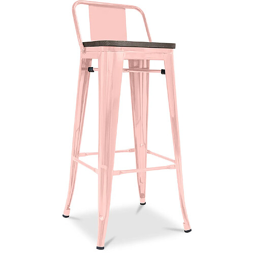 ICONIK INTERIOR Tabouret Stylix en bois avec petit dossier - 76 cm Orange pâle