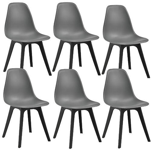 Decoshop26 Set de 6 Chaises Design Chaise de Cuisine Salle à Manger Plastique Gris et Noir 03_0003729