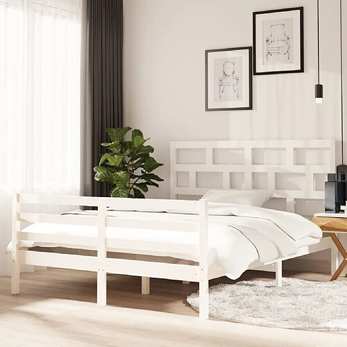 Maison Chic Lit adulte 150x200cm - Cadre de lit,Structure du lit Contemporain pour chambre Blanc Bois massif très grand -MN83280