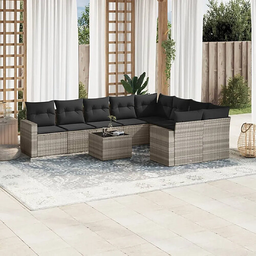 vidaXL Salon de jardin avec coussins 10 pcs gris clair résine tressée