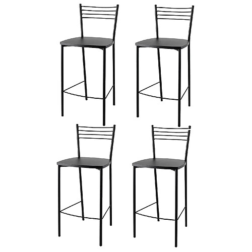 T M C S Tommychairs - Set 4 tabourets ELENA, structure en acier noir mat et assise en bois aniline noir