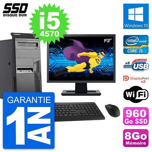 PC Tour Lenovo M83 Ecran 19" Intel i5-4570 RAM 8Go SSD 960Go Windows 10 Wifi · Occasion