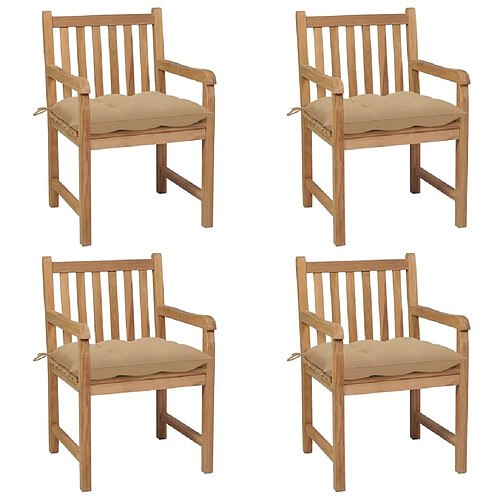 Maison Chic Lot de 4 Chaises de jardin avec coussins | Fauteuil chaises d'extérieur beige Bois de teck solide -GKD26624