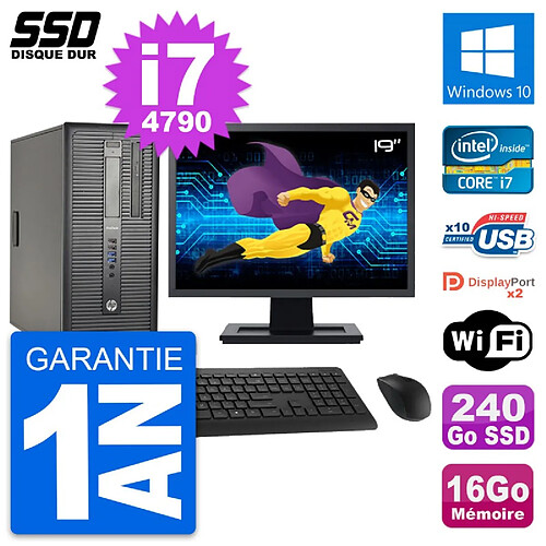 PC Tour HP ProDesk 600 G1 Ecran 19" i7-4790 RAM 16Go SSD 240Go Windows 10 Wifi · Occasion