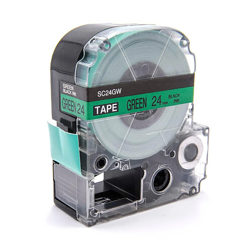 vhbw cassette à bande cartouche 24mm noir sur vert pour imprimante d´étiquette Epson LabelWorks LW-1000P, LW-600P remplace LC-6GBP, SC24GW.