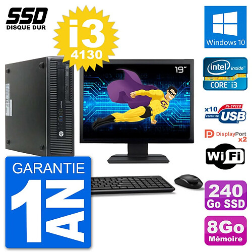 PC HP EliteDesk 800 G1 Ecran 19" Core i3-4130 RAM 8Go SSD 240Go Windows 10 Wifi · Occasion