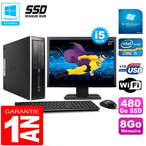 PC HP Compaq Pro 6300 SFF I5-3470 8Go 480Go SSD Graveur DVD Wifi W7 Ecran 27" · Occasion