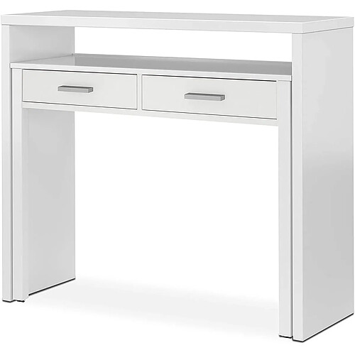 Pegane Table console extensible convertible en bureau coloris blanc Artik - longueur 98,5 x Hauteur 87,5 x Profondeur 36 - 70 cm