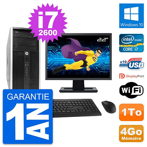 PC Tour HP Pro 6300 CMT Ecran 22" i7-2600 RAM 4Go Disque Dur 1To Windows 10 Wifi · Occasion