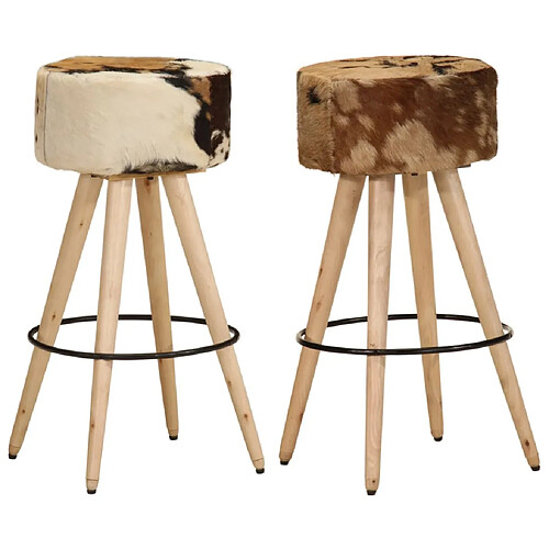 vidaXL Tabourets de bar lot de 2 cuir véritable et bois de manguier