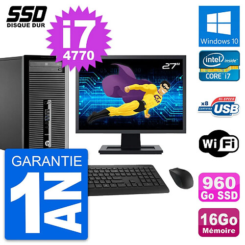 PC Tour HP 400 G1 Ecran 27" Intel i7-4770 RAM 16Go SSD 960Go Windows 10 Wifi · Occasion