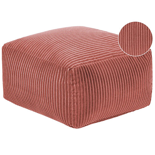 Beliani Pouf en velours côtelé rouge clair 50 x 50 x 30 cm MUKKI