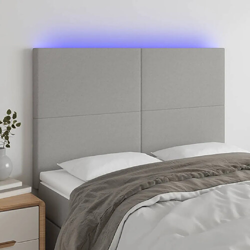 Maison Chic Tête de lit scandinave à LED,meuble de chambre Gris clair 144x5x118/128 cm Tissu -MN91560