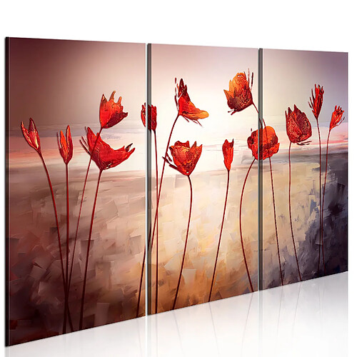 Decoshop26 Tableau toile de décoration murale impression premium en 3 parties sur châssis en bois motif Coquelicots rouge vif 90x60cm 11_0016229