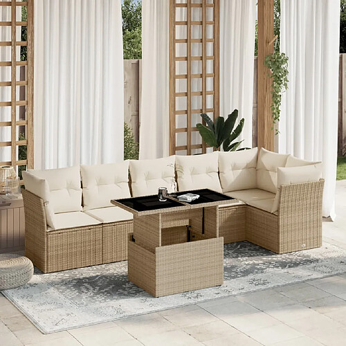 vidaXL Salon de jardin avec coussins 7 pcs beige résine tressée