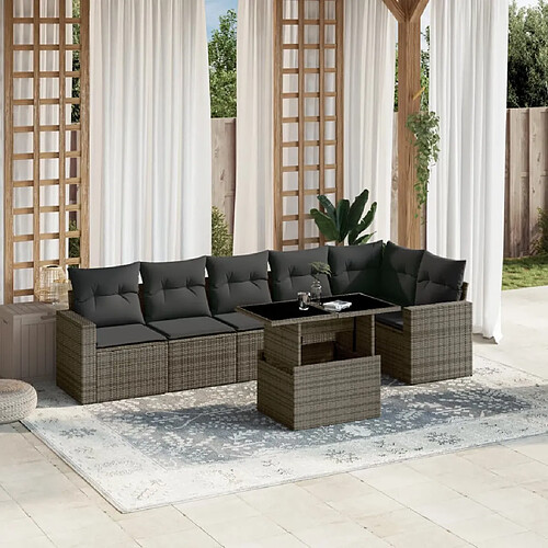 vidaXL Salon de jardin avec coussins 7 pcs gris résine tressée