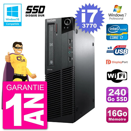 PC Lenovo ThinkCentre M82 SFF i7-3770 RAM 16Go SSD 240Go Graveur DVD Wifi W7 · Occasion