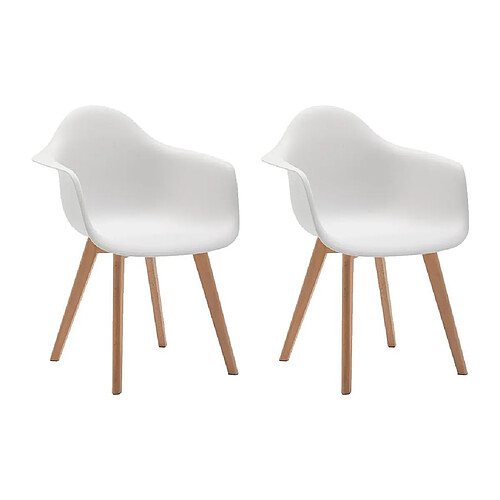 Vente-Unique Lot de 2 chaises avec accoudoirs VIXI - Polypropylène et Hêtre - Blanc