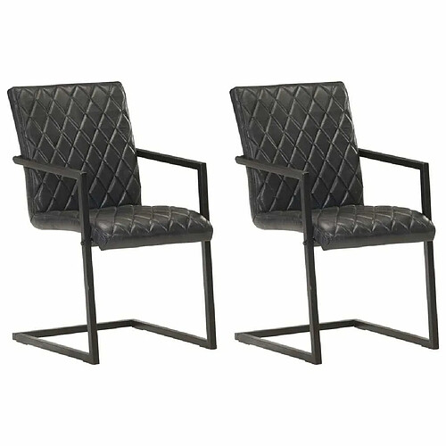 Maison Chic Lot de 2 Chaises à manger cantilever,Chaises à dîner noir cuir véritable -MN11008