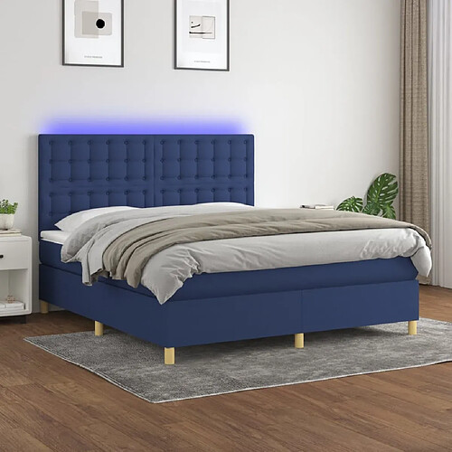 vidaXL Sommier à lattes de lit et matelas et LED Bleu 180x200 cm Tissu