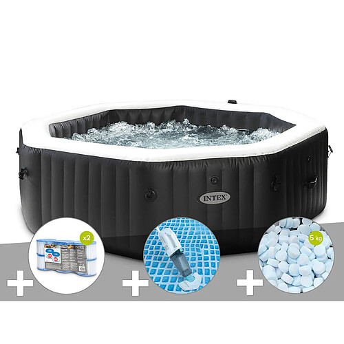 Kit spa gonflable Intex PureSpa Carbone octogonal Bulles et Jets 6 places + 12 filtres + 5 kg de sel + Aspirateur