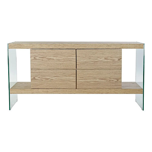 Pegane Commode en bois MDF marron clair avec 2 étagères et 4 tiroirs - Largeur 160 x Hauteur 80 x Profondeur 45 cm