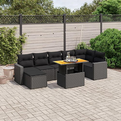 vidaXL Salon de jardin 8 pcs avec coussins noir résine tressée