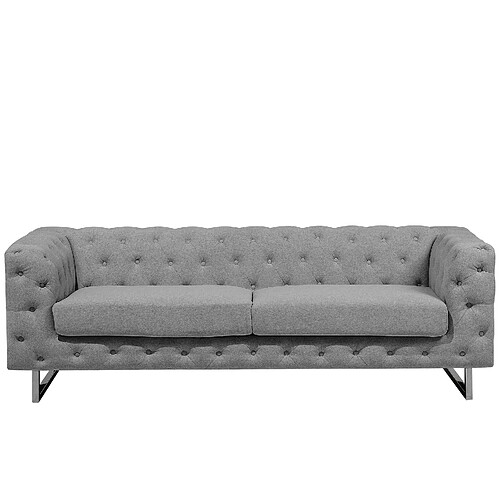 Beliani Canapé style Chesterfield en tissu gris clair VISSLAND